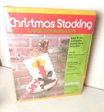 Vintage Latch Hook Stocking Kit Candle Design Christmas SEALED 16 Inches Retro