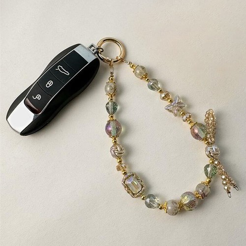 Retro Butterfly Crystal Bead Phone Chain Rope Keychain Pendant Bag Ornament Gift - 第 1/6 張圖片
