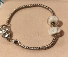 Authentic 4pc Sterling Trollbeads Bracelet w/ Flower clasp w/Genuine Glass Beads