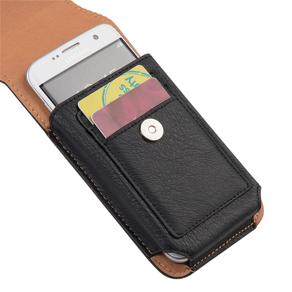 Cell Phone Vertical Leather Case Holster Belt Clip Pouch for iPhone 16 Plua - Image 4 of 4