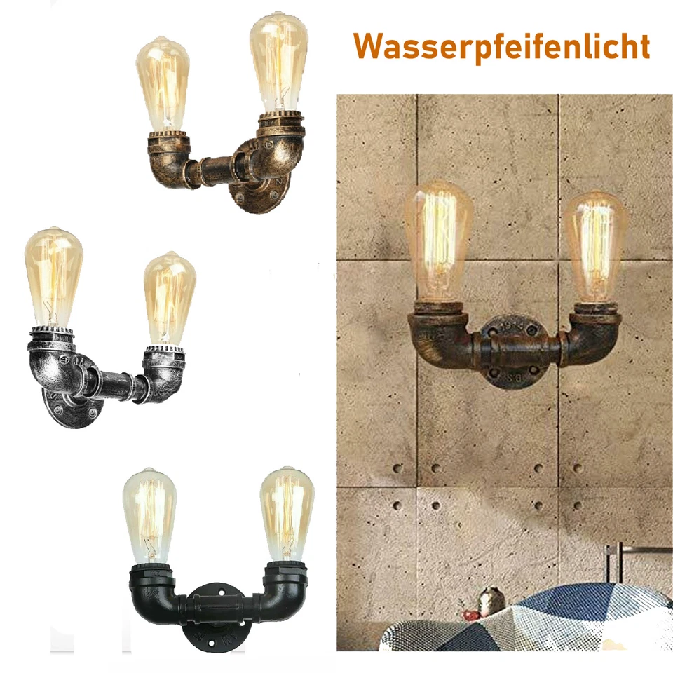 E27 Wandleuchte Vintage Retro Eisen Rohr Wand Lampe Wasserrohr Industrielampe - Bild 1 von 4