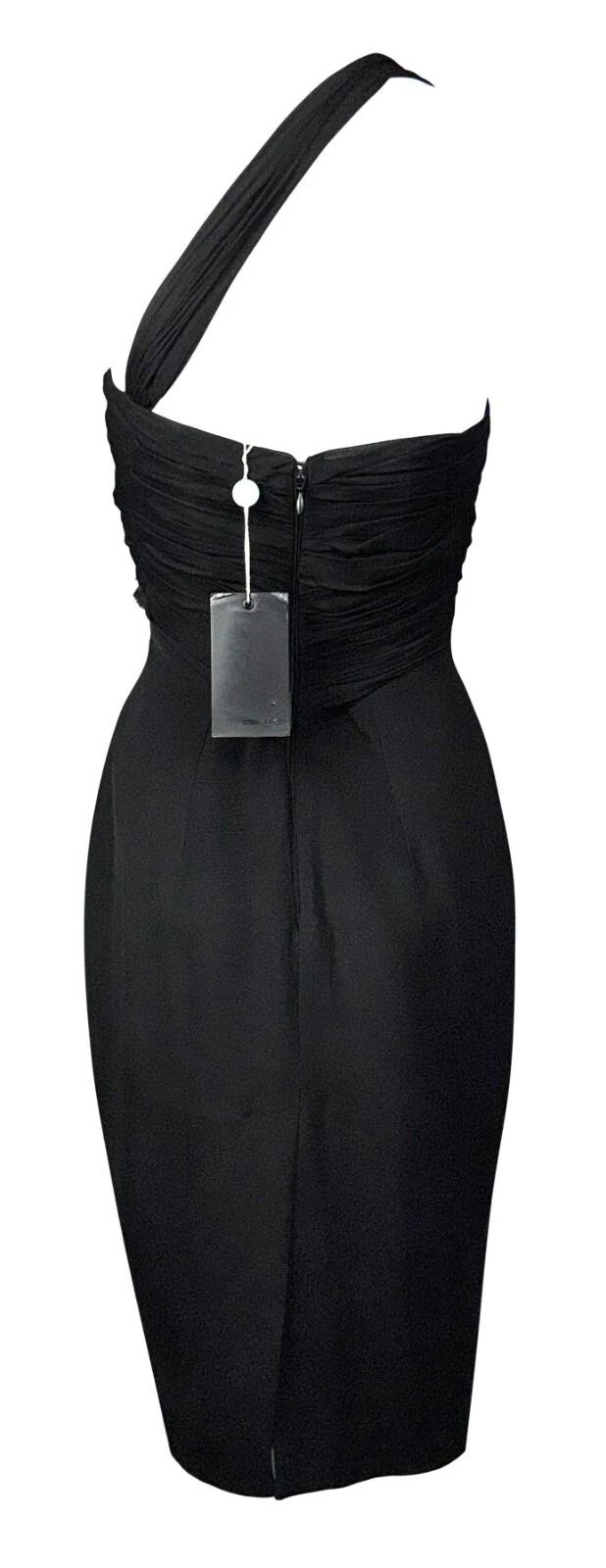 Abito monospalla A I 2010 Dsquared2 Runway pelle nera impreziosito da cristalli