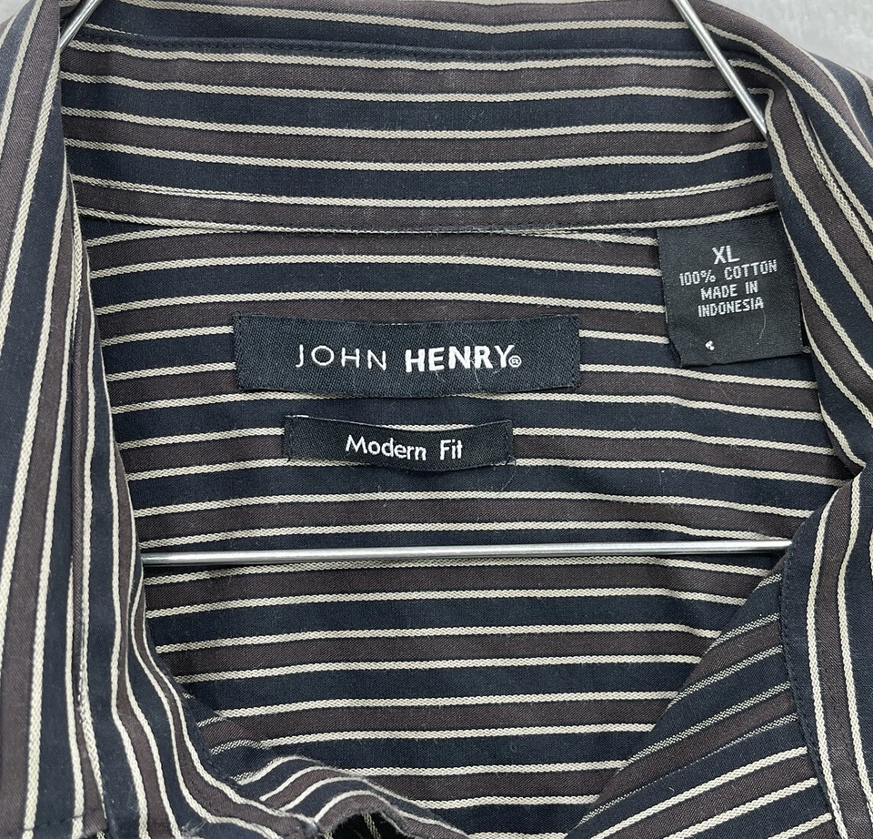 Camisa de algodón a rayas con botones manga larga calce moderno talla XL de John Henry para hombre Foto 3 de 4