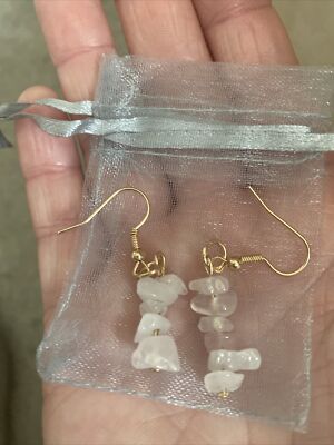 Gemstone Chip Earrings Crystal Natural Rose Quartz Healing