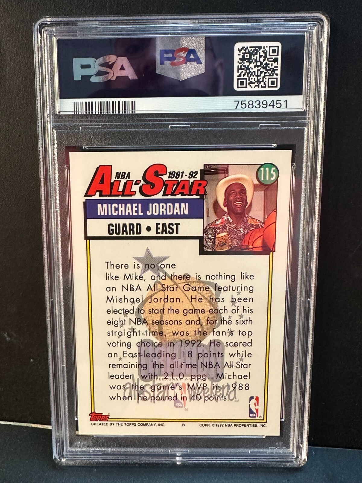 Michael Jordan 1992-93 Topps All-Star Card #115 PSA 10 GEM MINT Bulls Goat HOF view 4