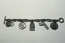 "Pulsera Budda Charm eslabón tono plata símbolo buena suerte palanca 7"" prosperidad"