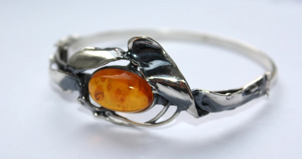 Bernstein Armreif Silber 925 Vintage modernist art deco Armband - Bild 3 von 4