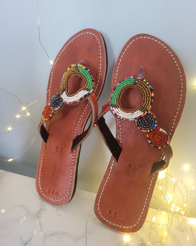 Kenyan Massai African beaded sandles/slippers 39/6uk New - Picture 5 of 11