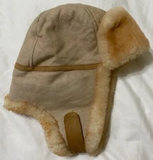 Australian Sheepskin Sherpa Brown Ear Flap Cap Hat Size Medium  Strap Flaw 22.5"