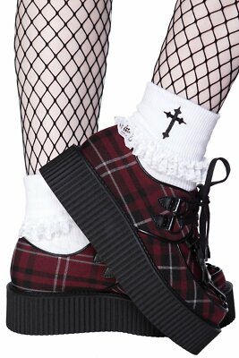 Killstar Gothic Goth Punk Schuhe Plateauschuhe - Hexellent Creepers Blood Tartan