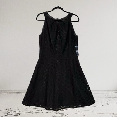 New York & Company Womens Black Eyelet Pleated Fit & Flare Dress Size 12  NWT | eBay