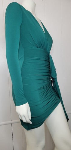 Vestido ceñido al cuerpo Lulus Marlay verde esmeralda fruncido manga larga XS - Imagen 8 de 17