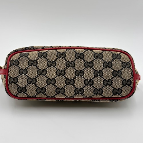 Lank AA! Gucci GG Canvas Leather Gray/Red Mini Accessory Pouch Bag Auth - Picture 6 of 14