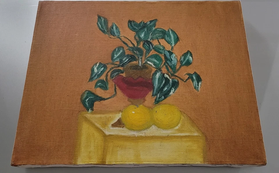 van gogh style oil painting vintage still life art vase with lemon fruits leaves - Image 3 of 4