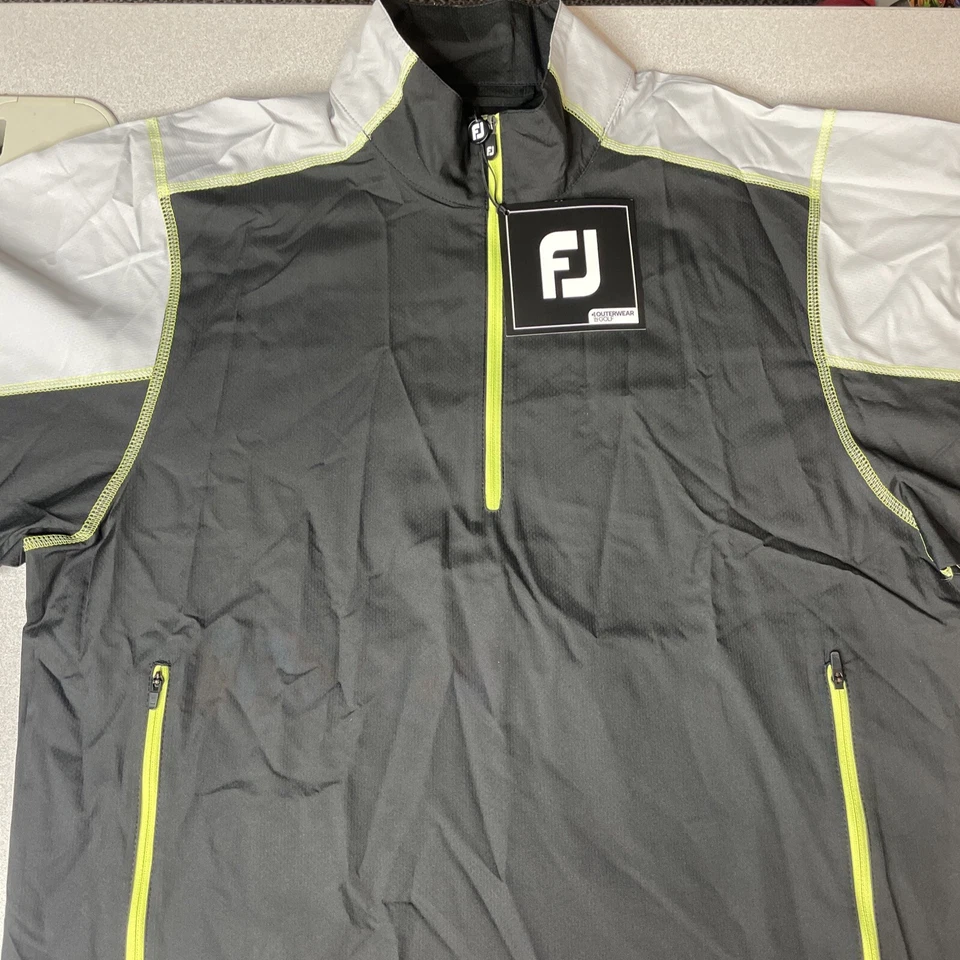 Footjoy FJ Wind Shirt Mens Small Black Gray 1/4 Zip Pullover Golf Jacket NEW - Image 2 of 4