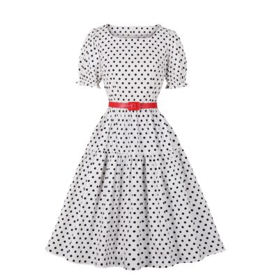 Summer Women's Polka Dot Temperament Large Skirt Short-sleeved Dress Red  Belt | eBay