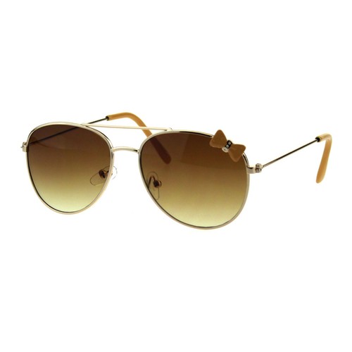 Girl's Fashion Sunglasses Gold Round Pilot Cute Bow Ribbon Design - Picture 6 of 25