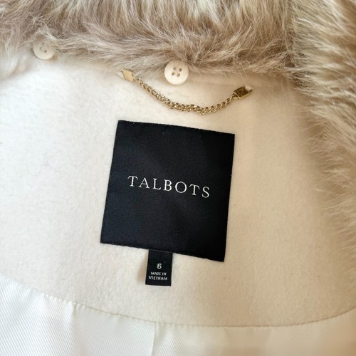 Talbots Women's Cream Coat Wool Blend Removable Fur Lined Collar - Picture 11 of 13