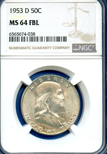 1953 D NGC MS64 FBL Franklin Half Dollar 50c US Silver Mint 1953-D MS-64 FBL