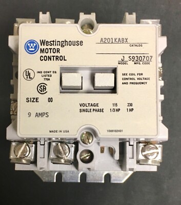 WESTINGHOUSE A201KABX 440 480 Size 00 A200 Contactor 9 AMP Model J 2 ...