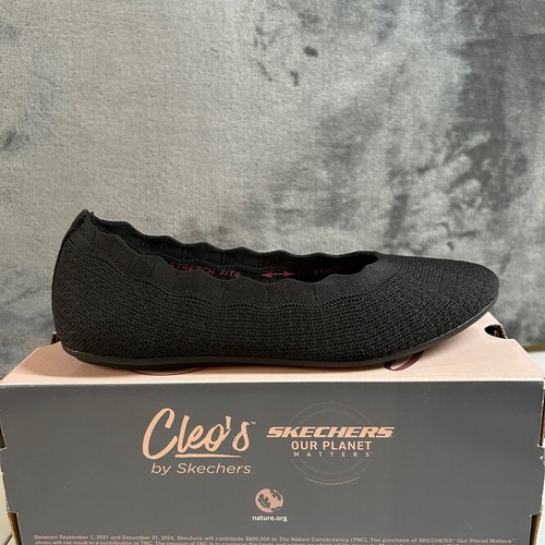 Skechers Cleo Love Spell Ballet Flats Comfort Shoes Stretch Black Womens 6.5 New