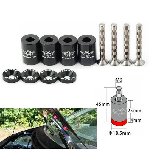 New 1" Car Aluminum Hood Vent Spacer Rise Kit For Turbo Engine Motor 6mm Black - Foto 2 di 5