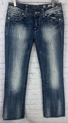 MISS ME JEANS 'Everlasting Peace' Sign Crystal Sequin Boot Cut Jeans Size 30
