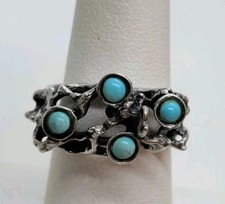 vintage sterling silver ISRAEL bird nest brutalist turquoise ring sz 6.5