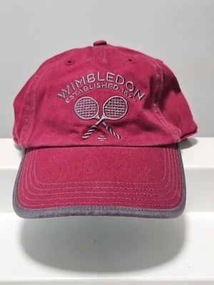 Wimbledon A.E.L.T.C Vtg  Wash Crossed  Rackets Dad Cap Burgundy Gray Cotton Nwot