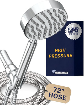   Solid Metal Handheld Shower Head with Hose and Brass Holder - CHROME - 2.5 GPM