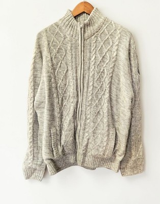Atlas For Men Wool Blend Zip Cable Knit Cardigan Sweater Grey Mens XL Lined
