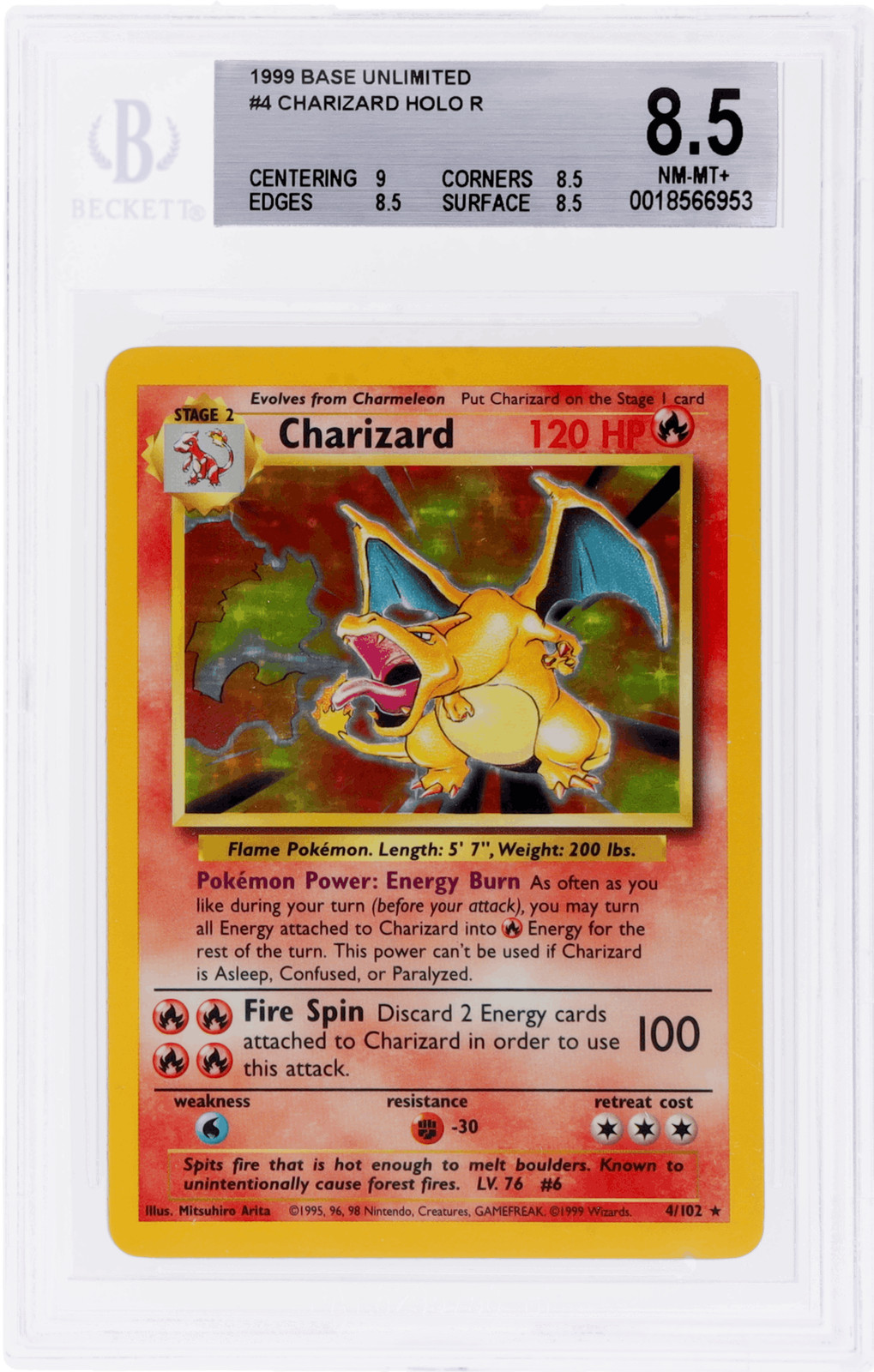 1999 Pokemon Base Set Charizard Holo #4 BGS 8.5