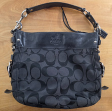 Coach 12674 Large Zoe Black Signature C Canvas w/Leather Trim Hobo Bag