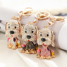 3D Cute Crystal Puppy Dog Pendant KeyChain Handbag Keyring Womens Gift