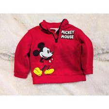 Disney Red Mickey Mouse Kids Hoodie Pullover Sweatshirt 1/4 Zip Toddler Size 2T