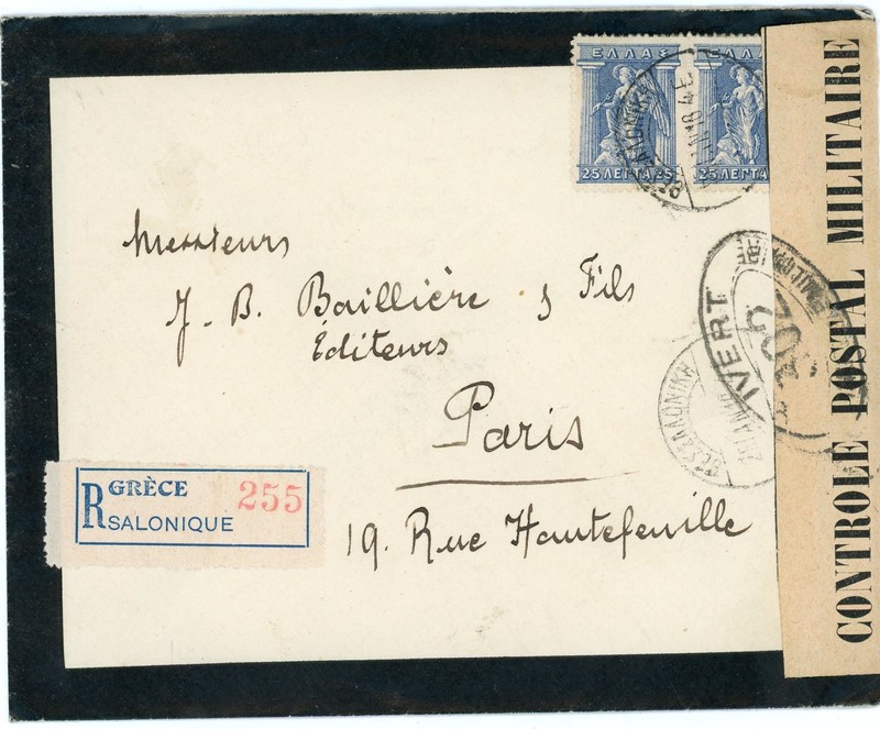 Greece Sc#204(pair)-SALONIQUE 25/IAN/16-REGISTERED(label)-BLACK BORDER MOURNING