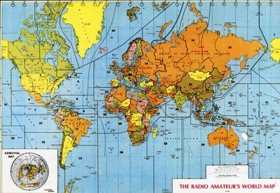 QSL Karte Amateurfunk illustriert World Map Weltkarte geschrieben in Crotone Italien