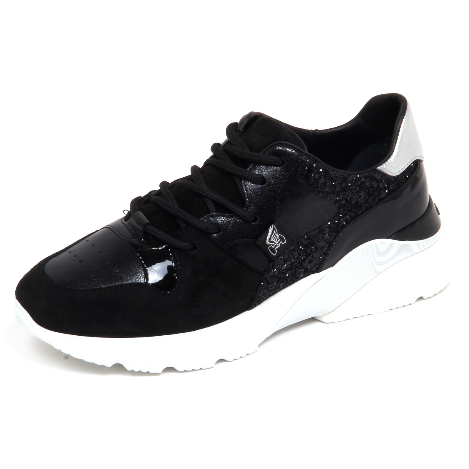 F7078 sneaker donna blacksilver HOGAN ACTIVE ONE H385 glitter shoe woman 32990₽