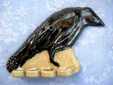 MONROE SALT WORKS CROW TOOTHBRUSH HOLDER 7.5" w 5" h has 2 chips off back edge