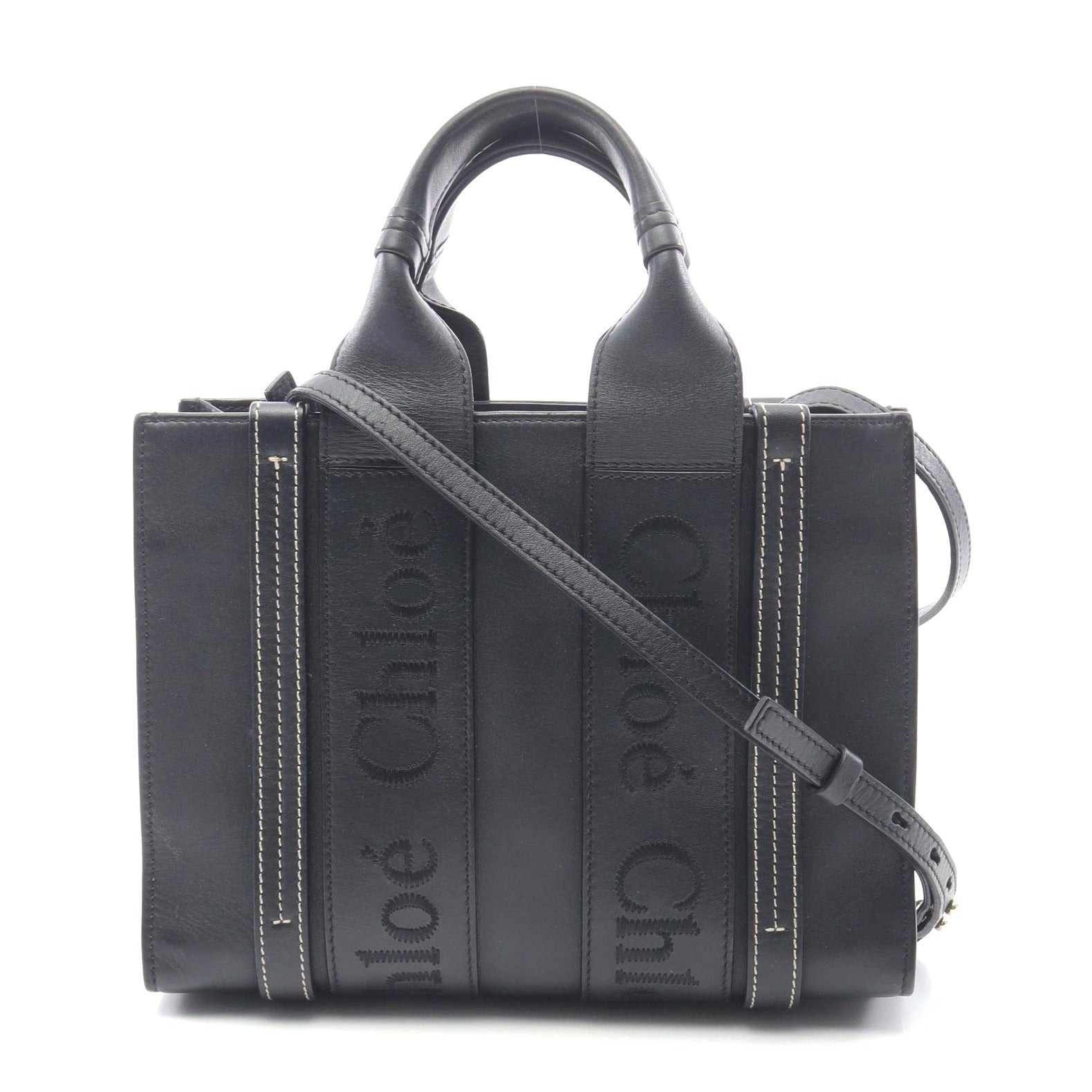 Chloe Woody Small Leather Tote Bag Women Black One Size