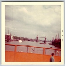 Vtg B&W Snapshot Man With Tower Bridge View 1969