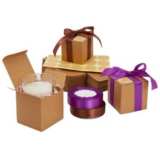 50 Pack Kraft Brown Paper Gift Boxes, Bulk Set with Ribbon and Stickers, 3x3x3"