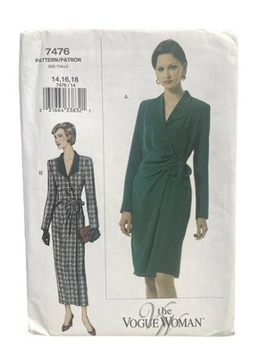 Vogue Woman 7476 Wrap Dress Robe Size 14 16 18 1990s Fashion UNCUT