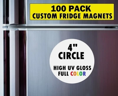 100 Custom Heavy Duty 4" Round Fridge Magnets GLOSSY FULL COLOR PRINTING Circle - Image 1 of 4