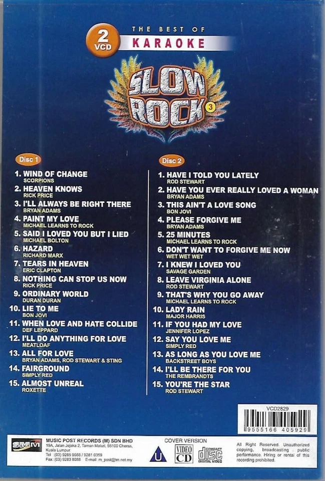 Best Of Slow Rock Hits 2VCD Karaoke Cover Version Sing-Along Bryan Adams Roxette - Image 2 of 4