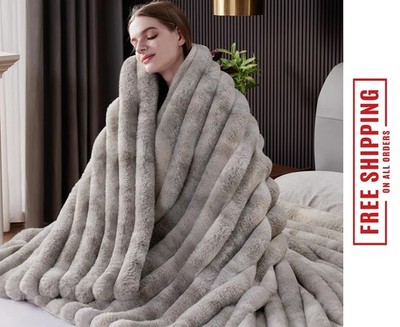 Fluffy Faux Fur Throw Blanket, Thick 1000GSM Soft Cozy Throw Blankets fo...