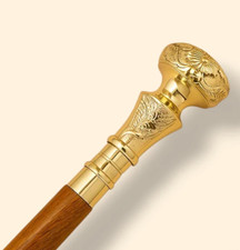 38" Brass Knob Handle Walking Cane Hardwood Stick Vintage Gift Collectible Decor