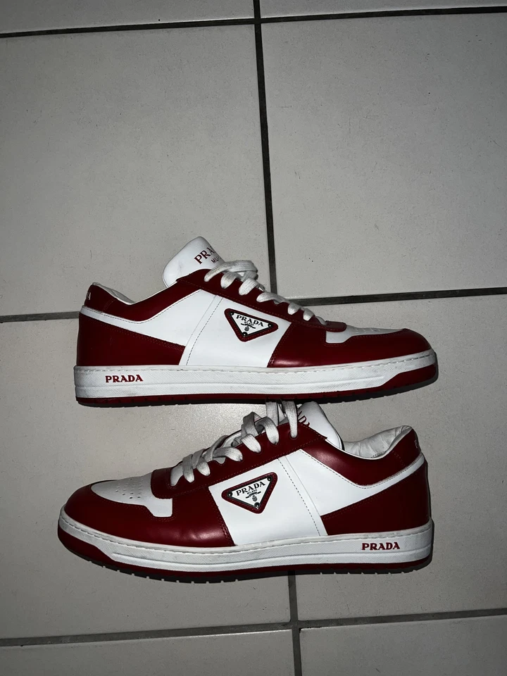 Tenis de cuero Prada Downtown para hombre - talla US 12 / Prada 11 - rojo/blanco Foto 3 de 4