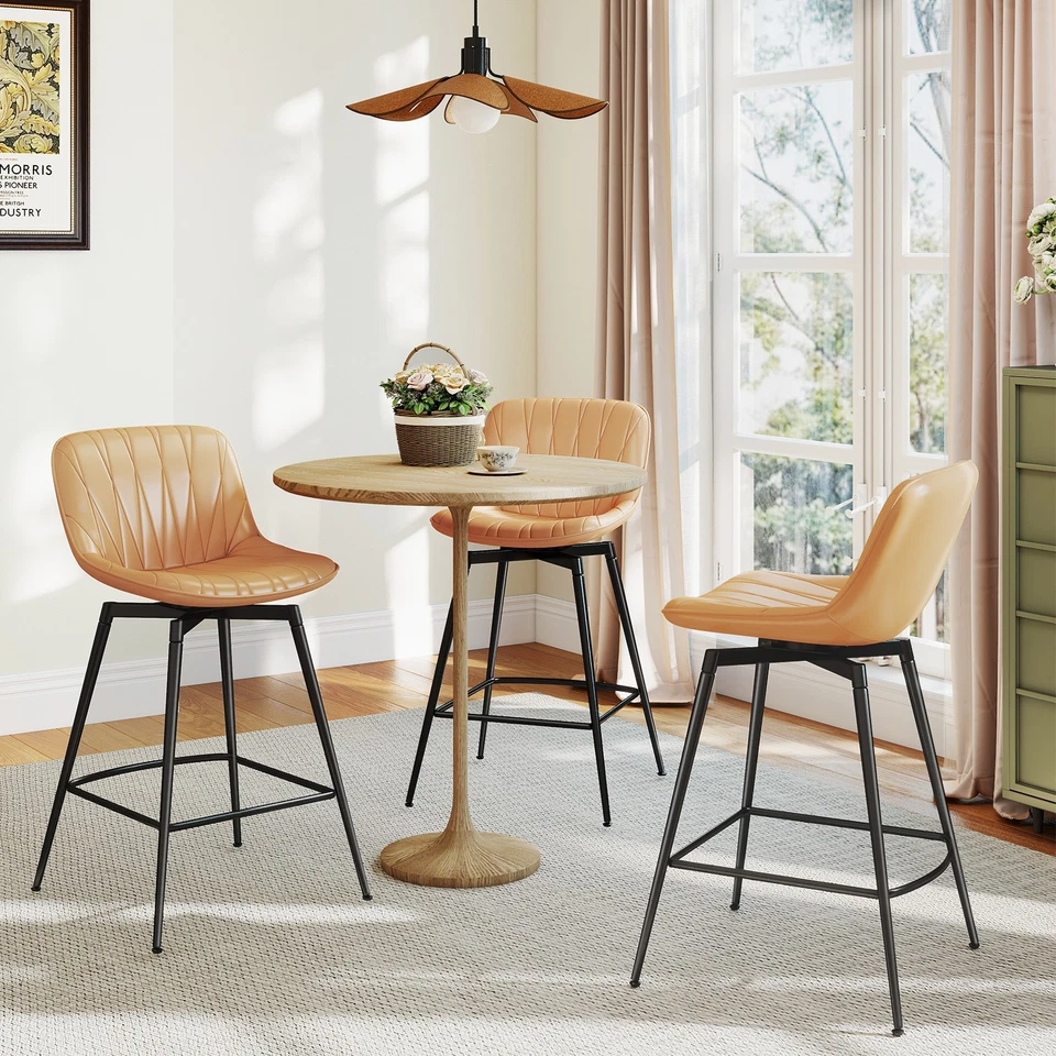 Kitchen Upholstered Bar Stools Set of 3 Swivel Counter Height Bar Chairs, 30" - Image 2 of 4