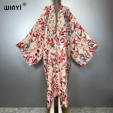 Bohemian Kimono Floral Print Cardigan Beachwear Dress Abaya Dubai Luxury Cover-U